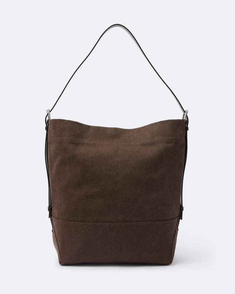 Christophe Lemaire Shopper in canvas con cintura e pelle Marrone