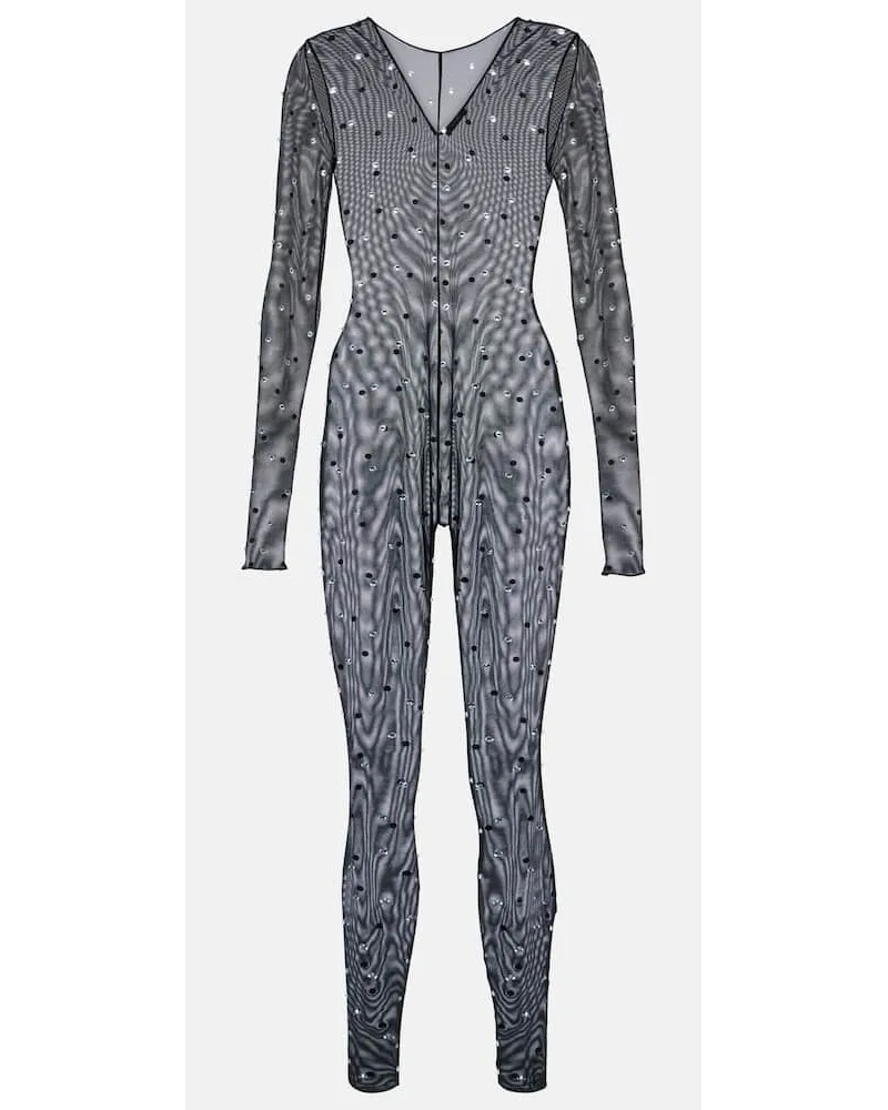 Oséree OsÃ©ree Jumpsuit Gem in mesh con strass Nero