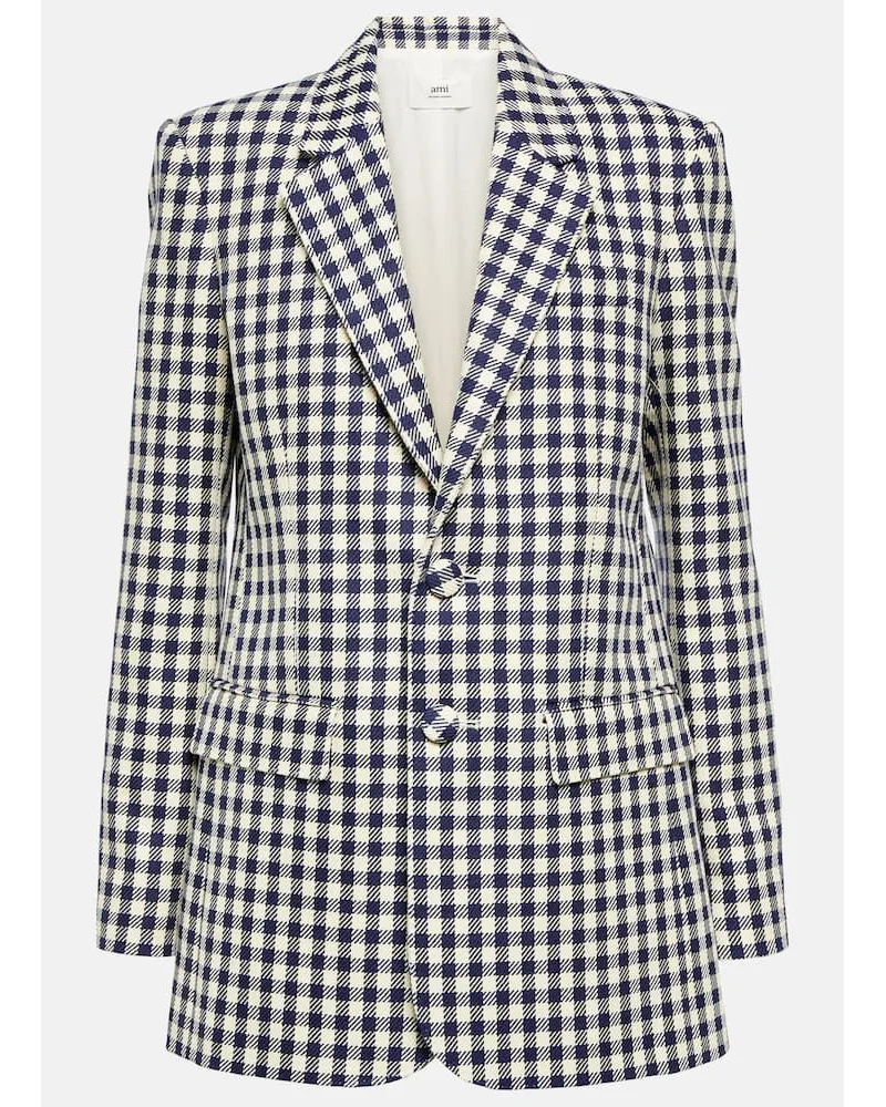 AMI Paris Blazer in lana e cotone a quadri Blu