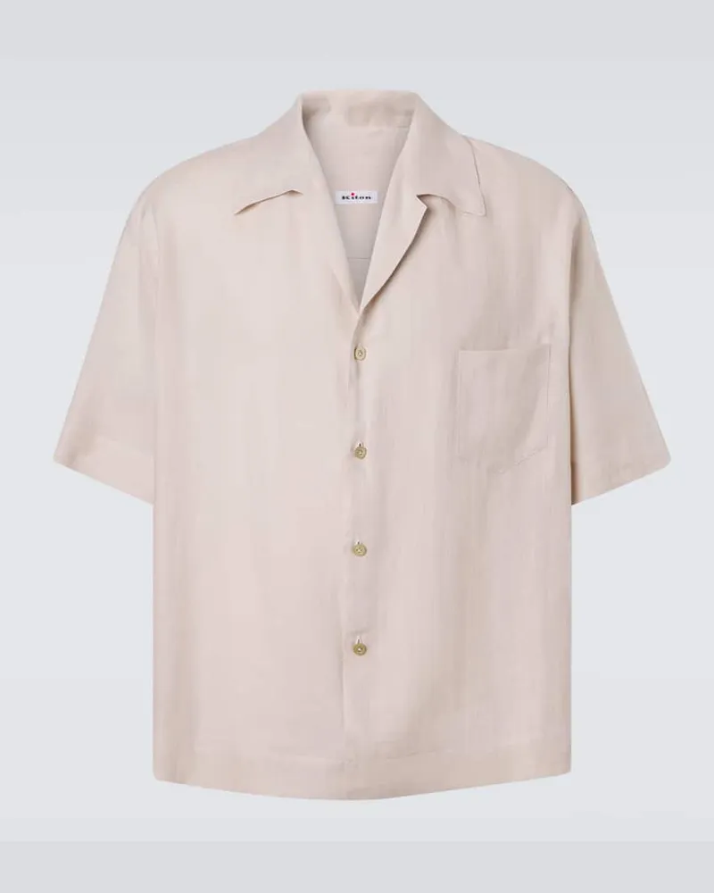 Kiton Camicia bowling in lino Bianco