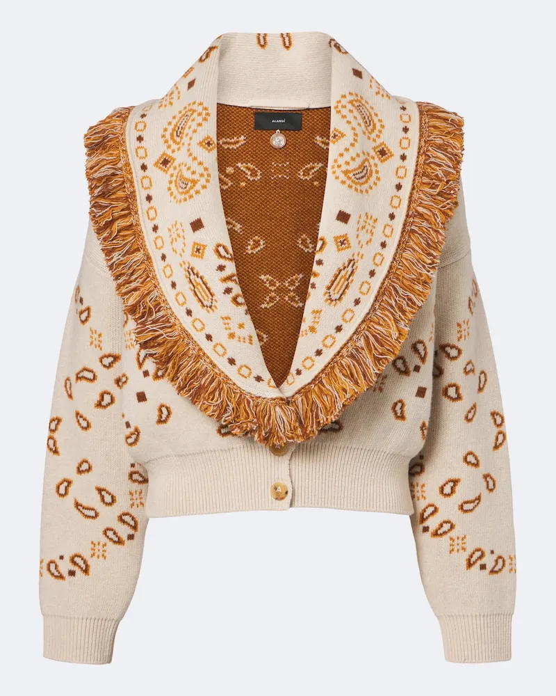 Alanui Cardigan Bandana in lana e cashmere jacquard Beige