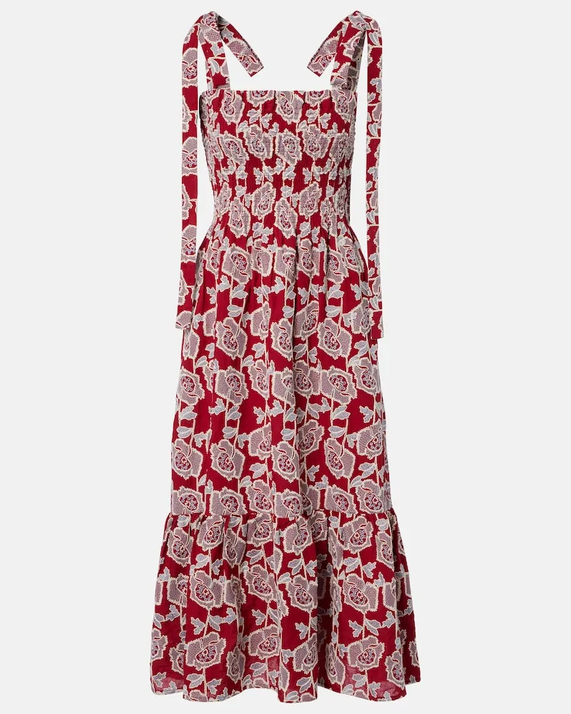 Erdem Abito midi in misto cotone con ricamo Rosso