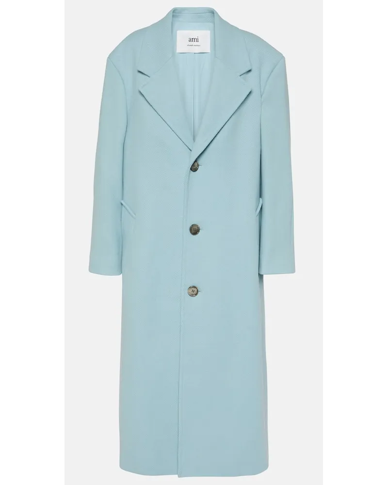 AMI Paris Cappotto monopetto in gabardine Blu