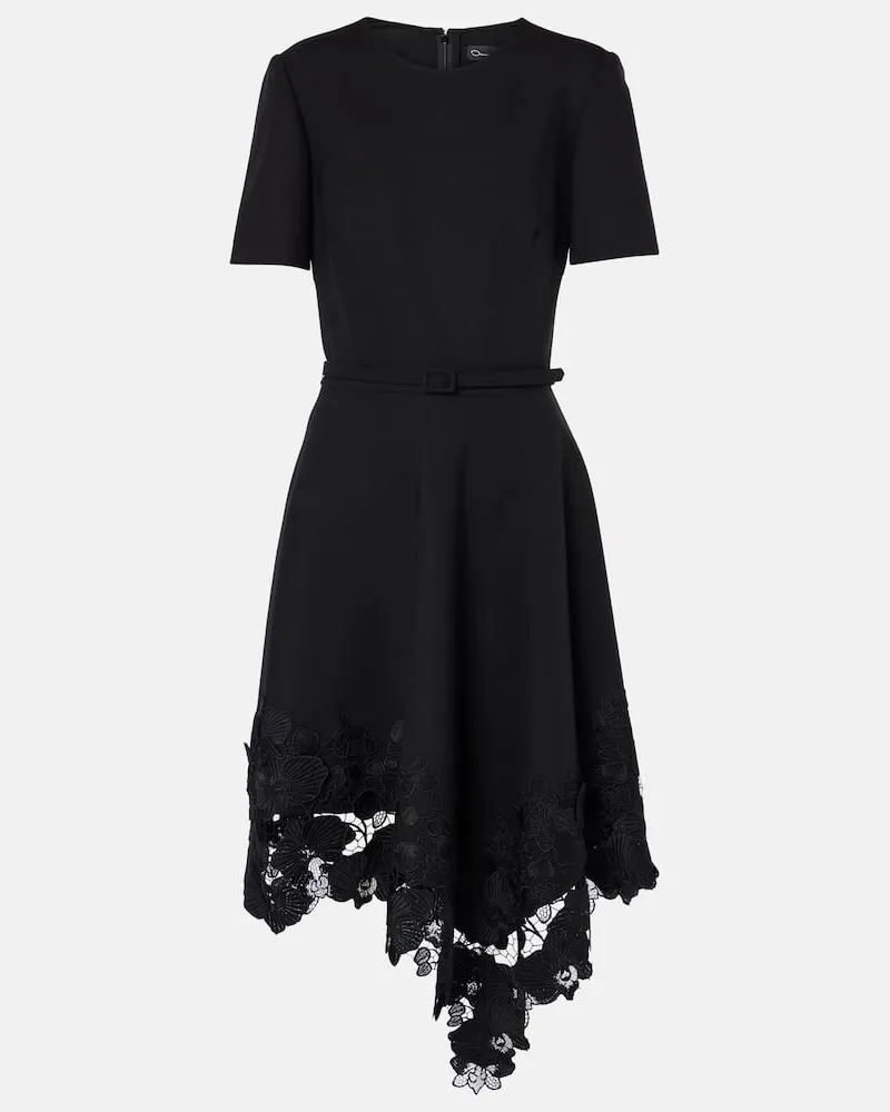 Oscar de la Renta Abito midi asimmetrico in misto lana Nero