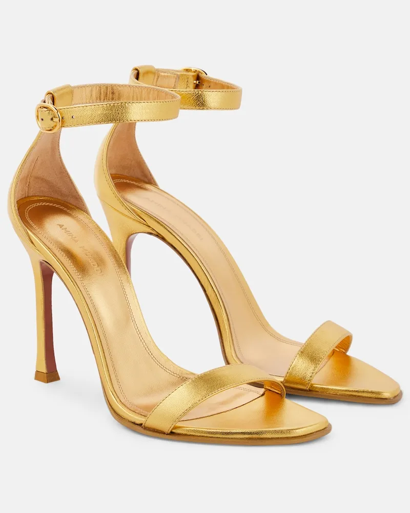 Amina Muaddi Sandali Kim in pelle metallizzata Oro