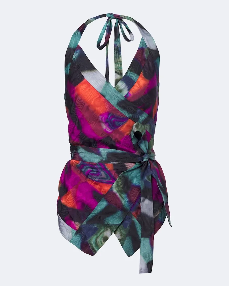 Dries van Noten Top a portafoglio in moiré con stampa Viola