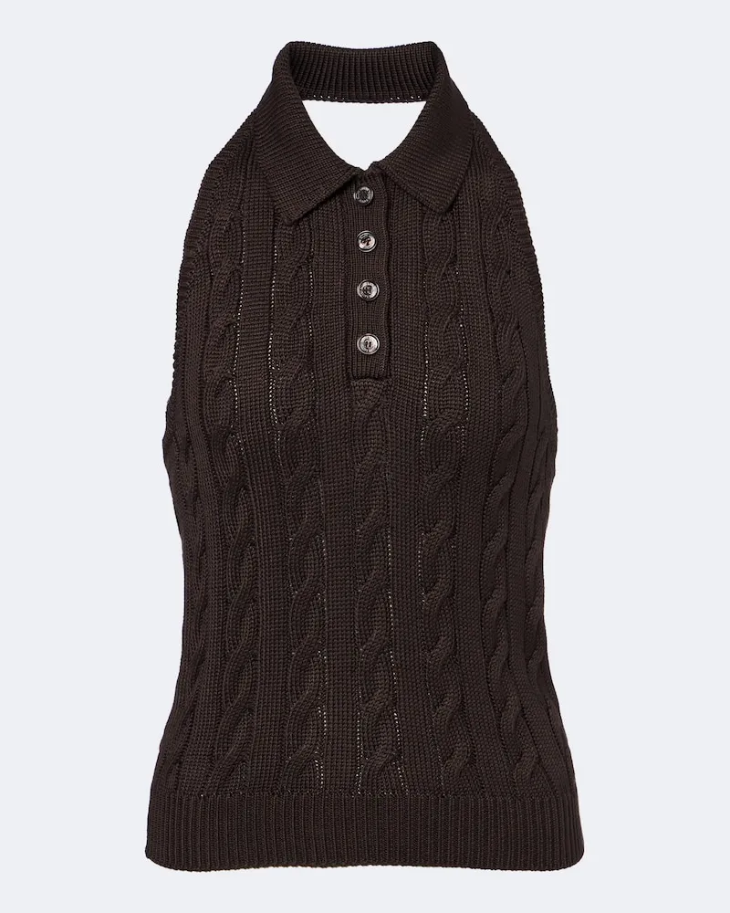 Ralph Lauren Top in seta con scollo all'americana Marrone