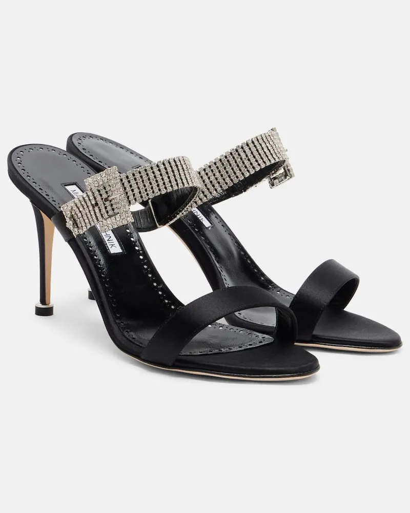 Manolo Blahnik Mules Fibolta 90 in raso con cristalli Nero