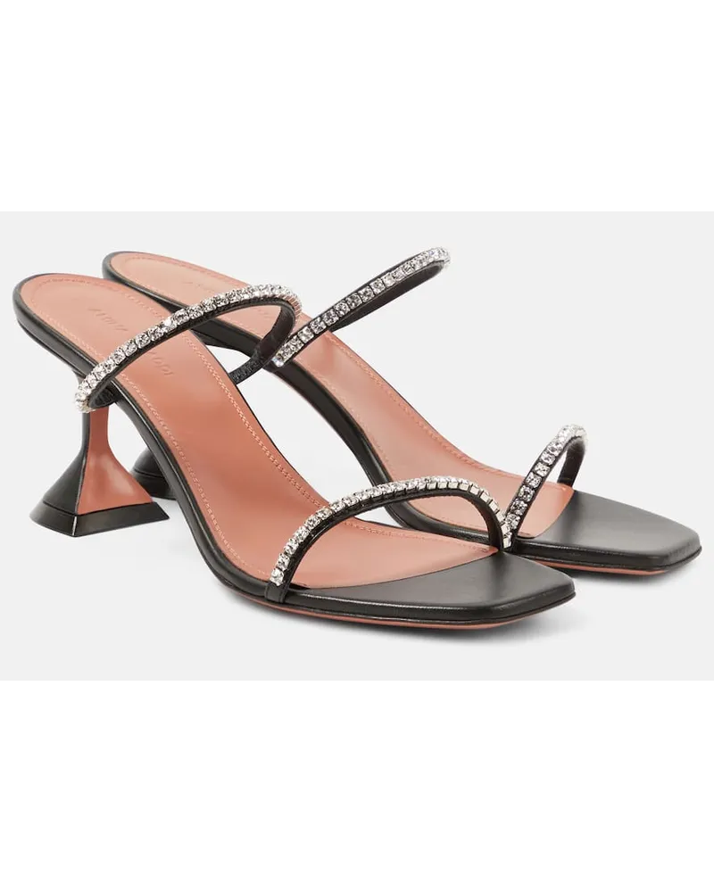 Amina Muaddi Sandali Gilda 70 in pelle con cristalli Nero
