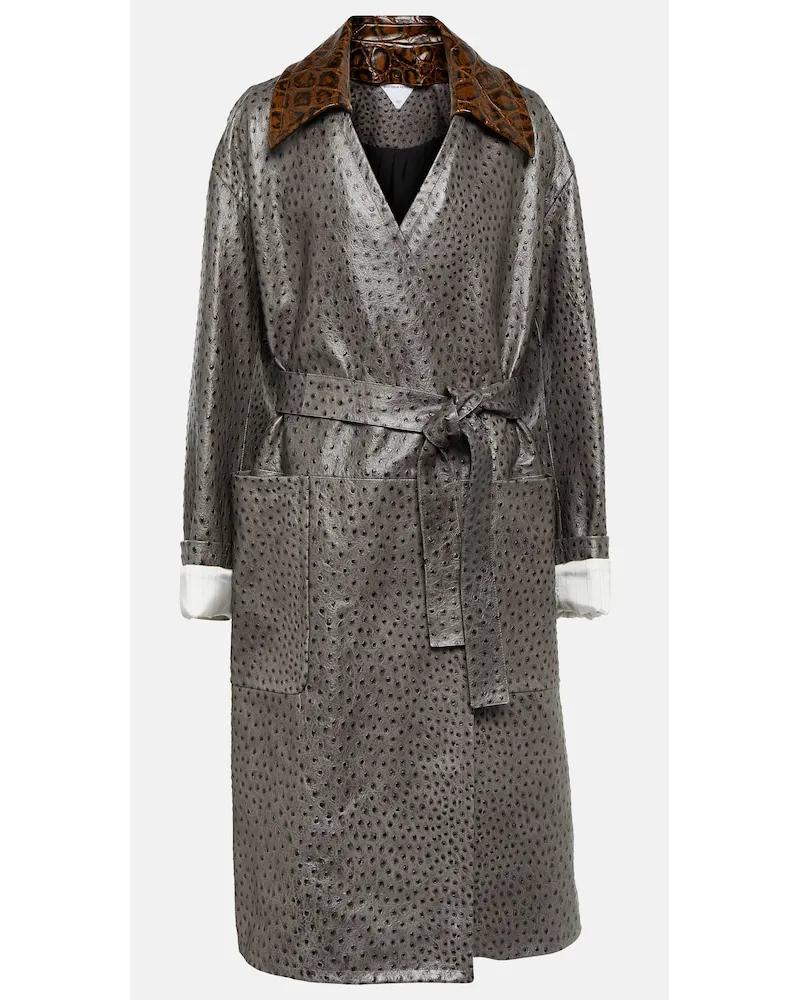 Bottega Veneta Cappotto in pelle con stampa Grigio