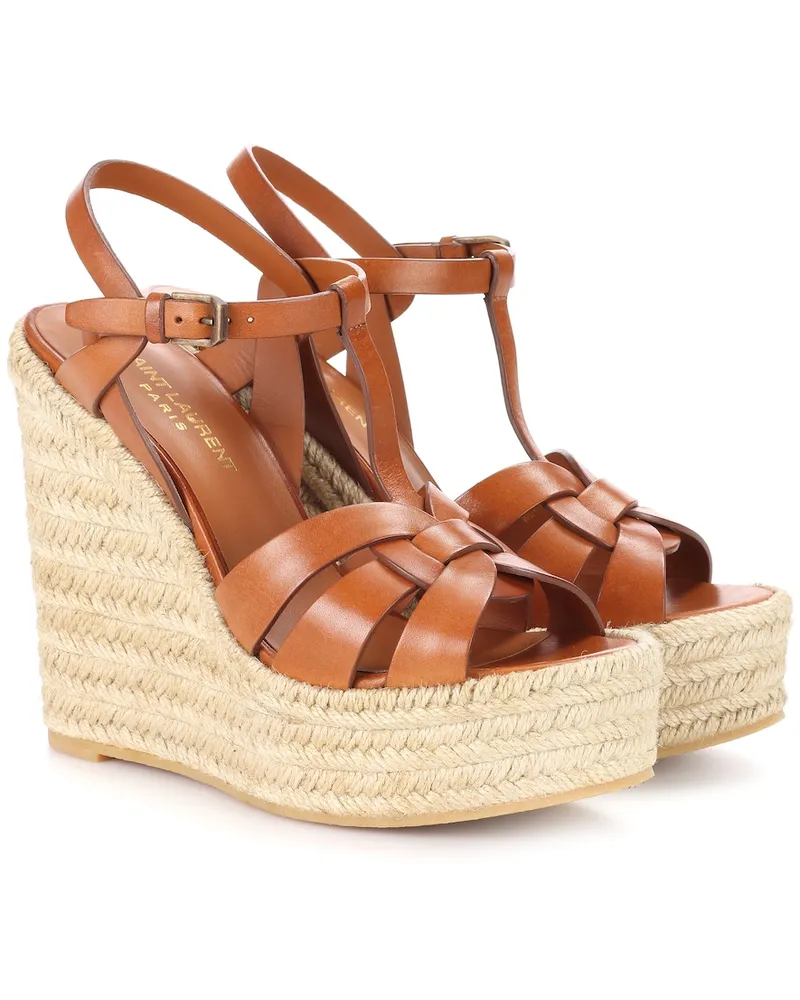 Saint Laurent Espadrillas Tribute 130 in pelle con zeppa Marrone