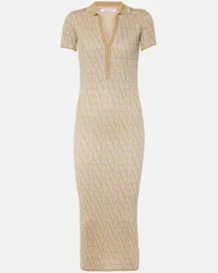 Valentino Garavani Abito midi in jacquard Toile Iconographe Oro