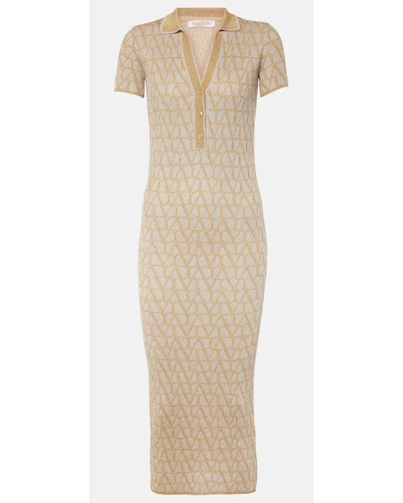 Valentino Garavani Abito midi in jacquard Toile Iconographe Oro