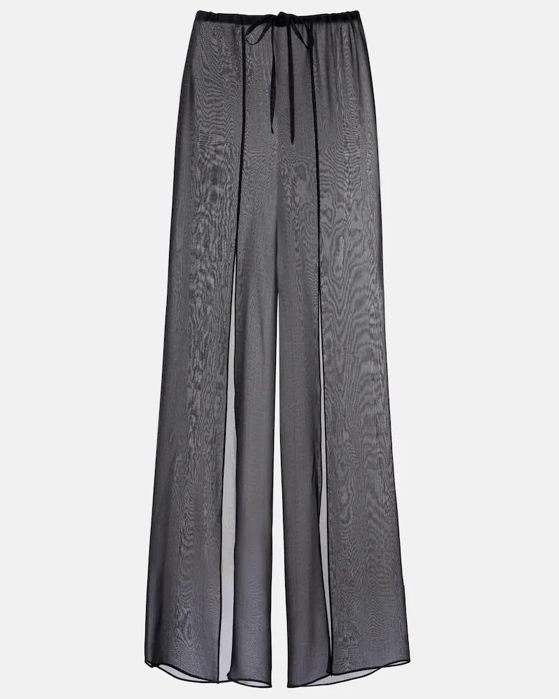 Balmain Pantaloni Monogram a gamba larga in seta Nero