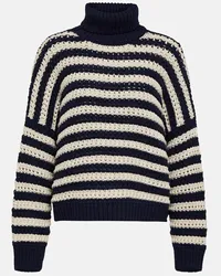 Brunello Cucinelli Pullover in lana, cashmere e seta a righe Blu