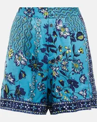 Poupette St Barth Shorts Isabelle in raso con stampa Blu