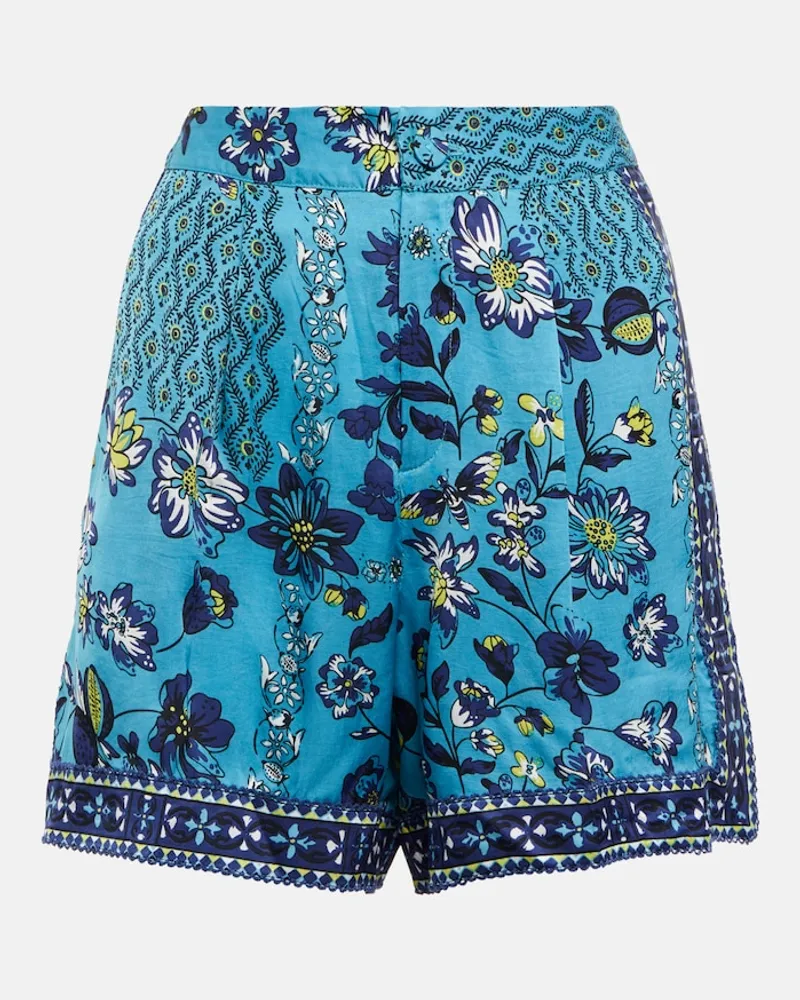 Poupette St Barth Shorts Isabelle in raso con stampa Blu