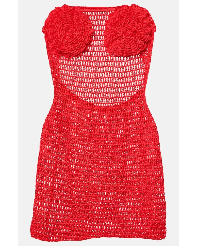 Anna Kosturova Miniabito Camellia in crochet di cotone Rosso