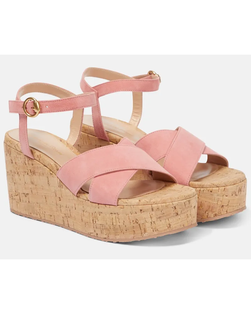 Gianvito Rossi Sandali in suede con zeppa Rosa