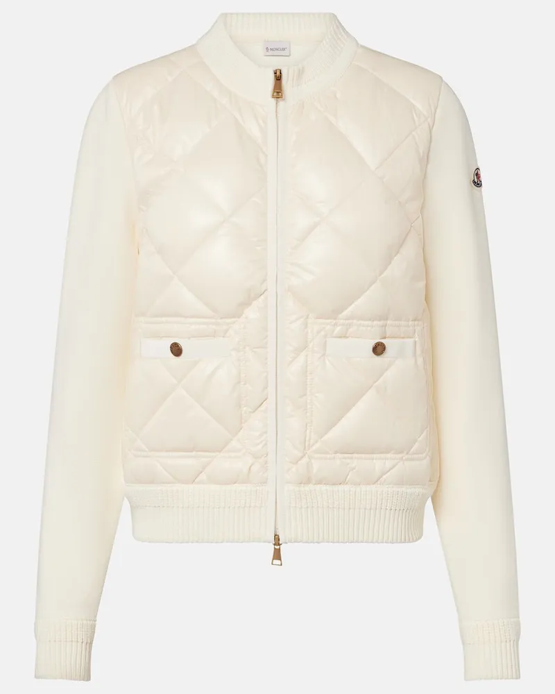 Moncler Cardigan in cotone e piuma Bianco