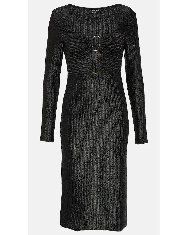 Tom Ford Abito midi in misto cotone e lana lamÃ Nero