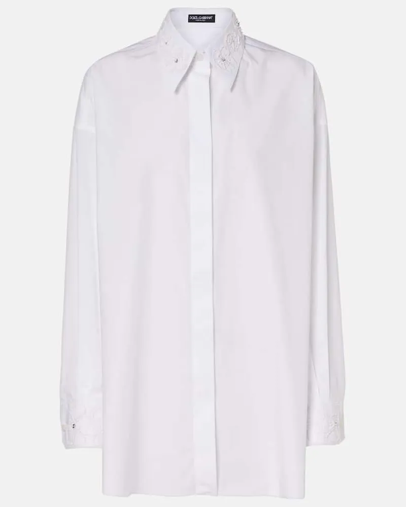Dolce & Gabbana Camicia in popeline di cotone con ricami Bianco