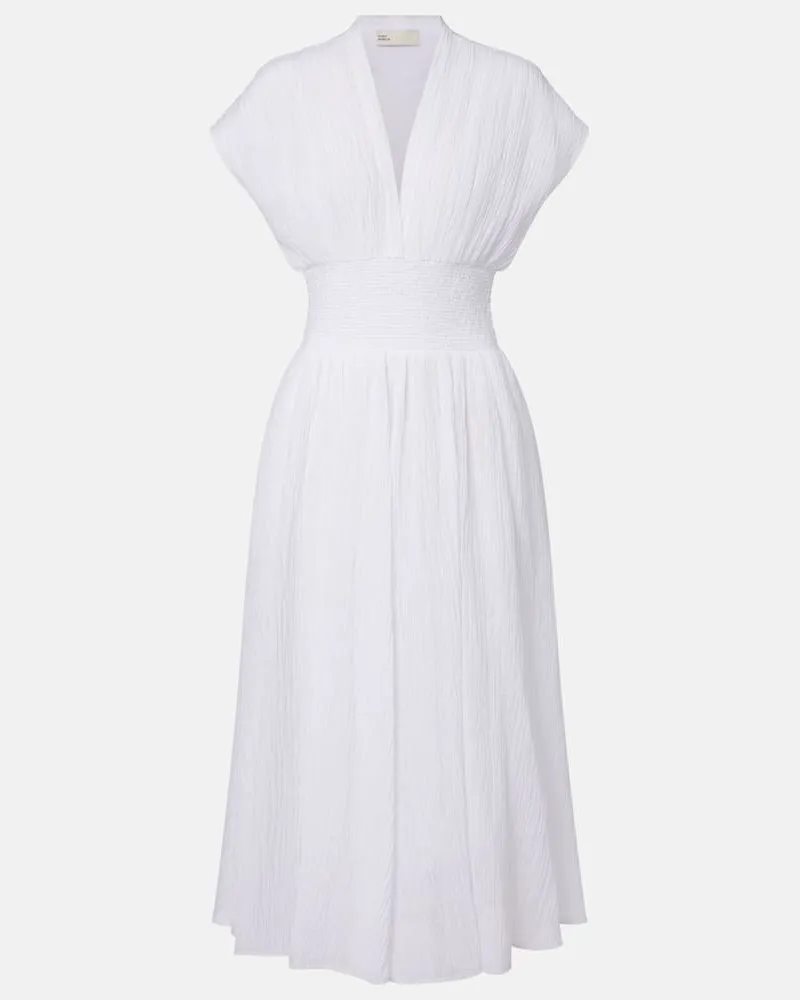 Tory Burch Abito midi in lino e cotone Bianco