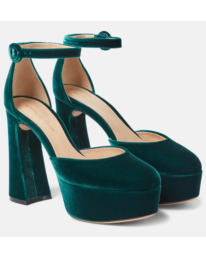 Gianvito Rossi Pumps Holly D'Orsay in velluto con plateau Verde
