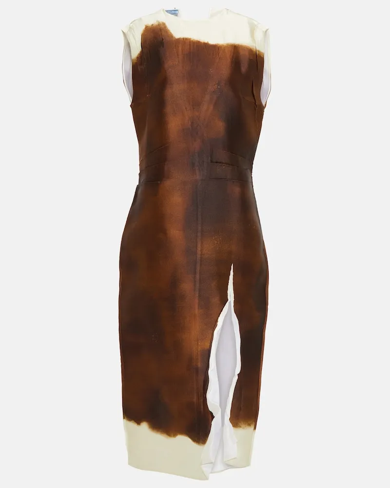 Prada Abito midi in misto seta Marrone