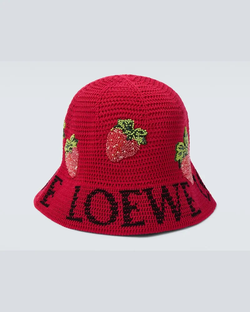 Loewe Cappello da pescatore Strawberry con perline Rosso