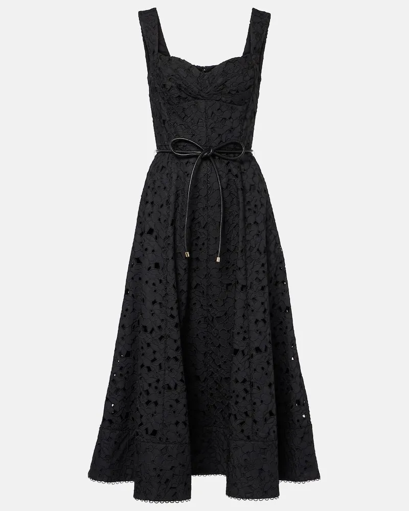 Rebecca Vallance Abito midi Kitsu in pizzo sangallo Nero