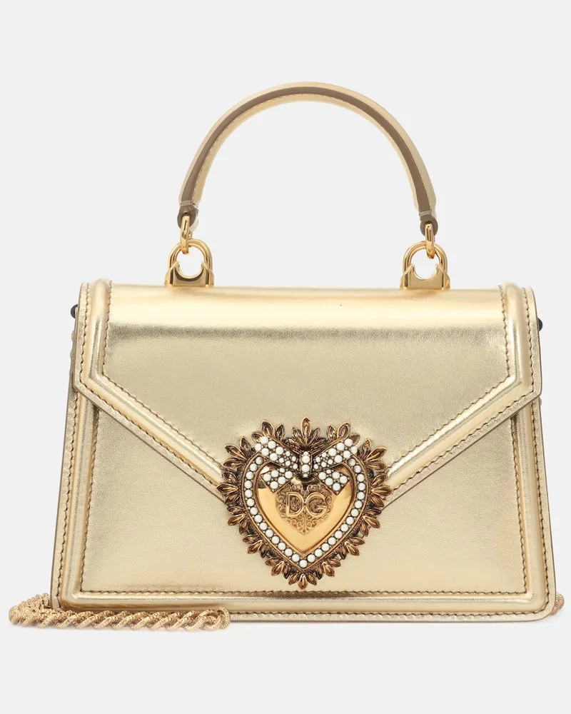 Dolce & Gabbana Borsa Devotion Small in pelle metallizzata Oro