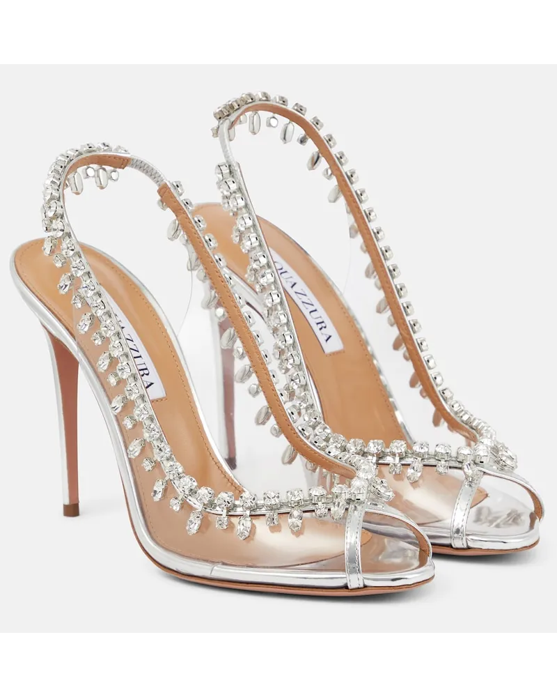 Aquazzura Sandali Temptation 105 in pelle, PVC e cristalli Argento