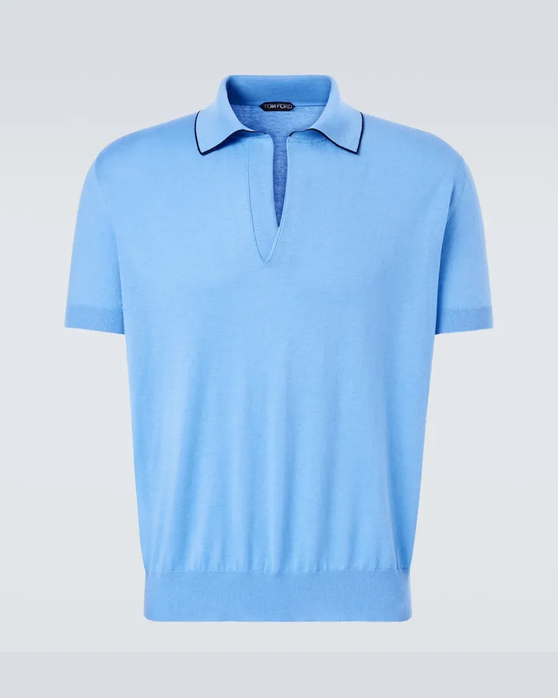 Tom Ford Polo in cotone e seta Blu