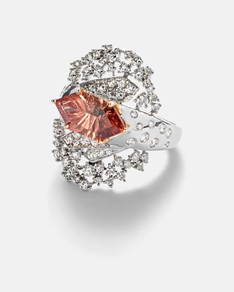 Ananya Anello in oro bianco 18kt con diamanti e tormalina Argento