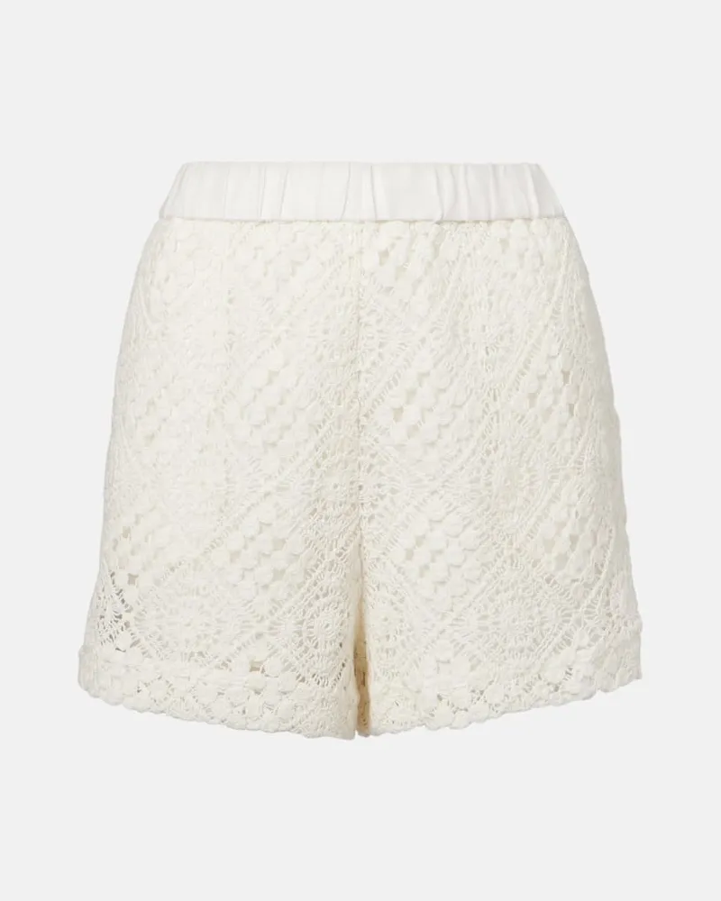 SIR Shorts in crochet di cotone a vita alta Bianco