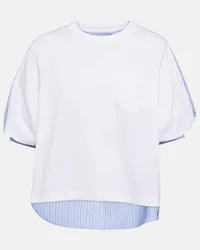 Sacai T-shirt in popeline e jersey di cotone Bianco