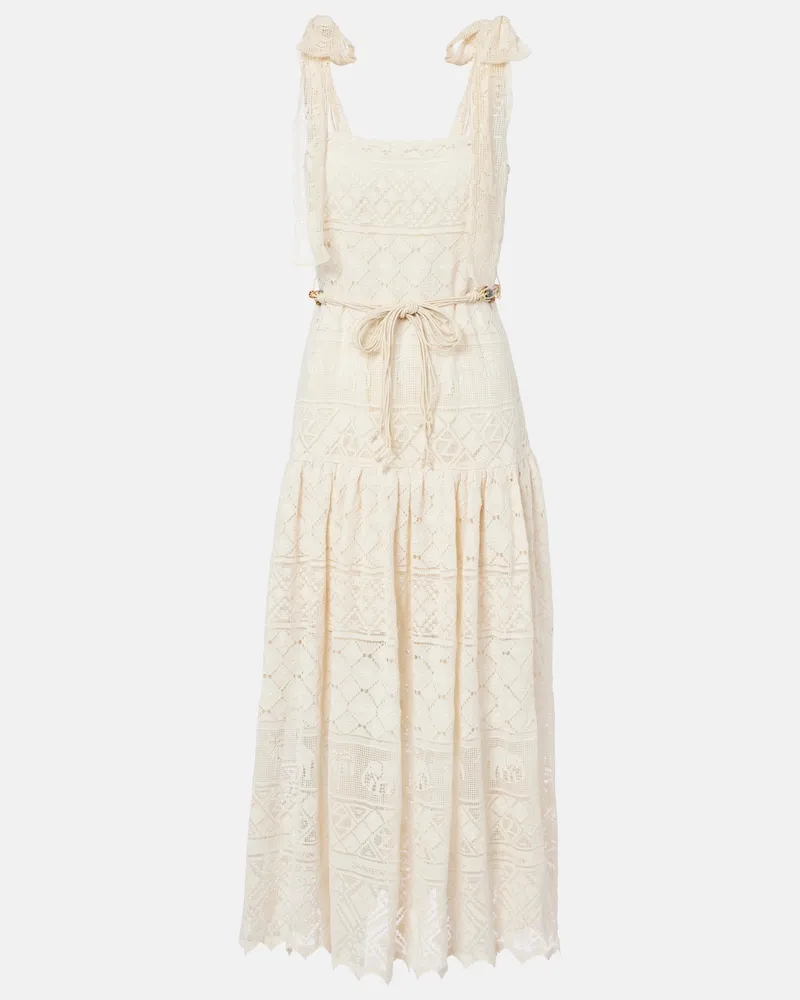 Zimmermann Abito midi Indra in pizzo di cotone Bianco