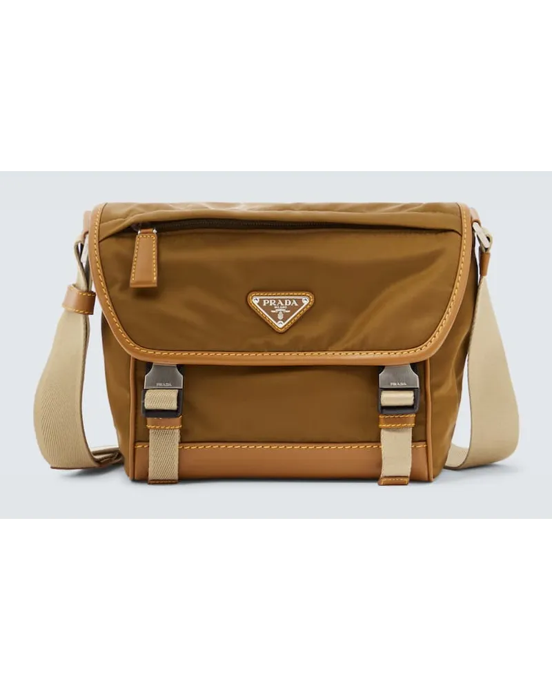 Prada Borsa a tracolla in Re-Nylon con pelle Marrone