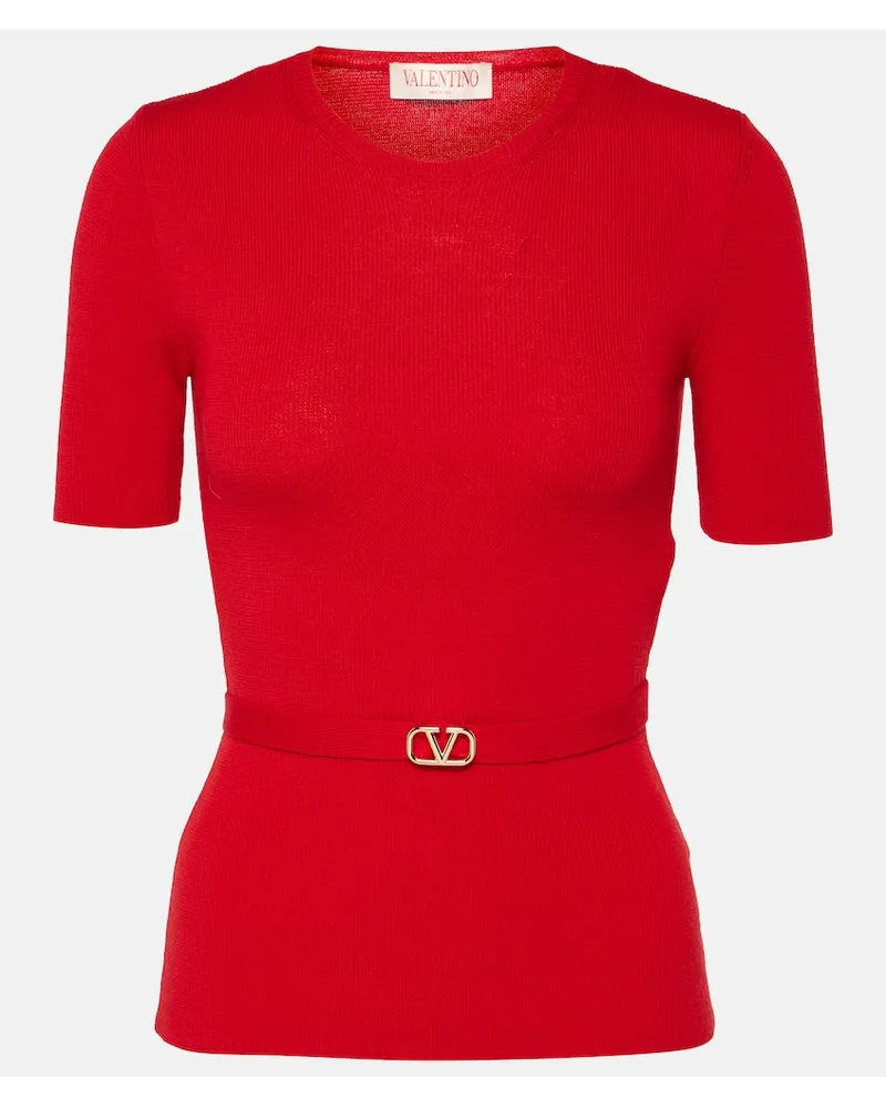 Valentino Garavani Pullover in lana vergine a coste Rosso