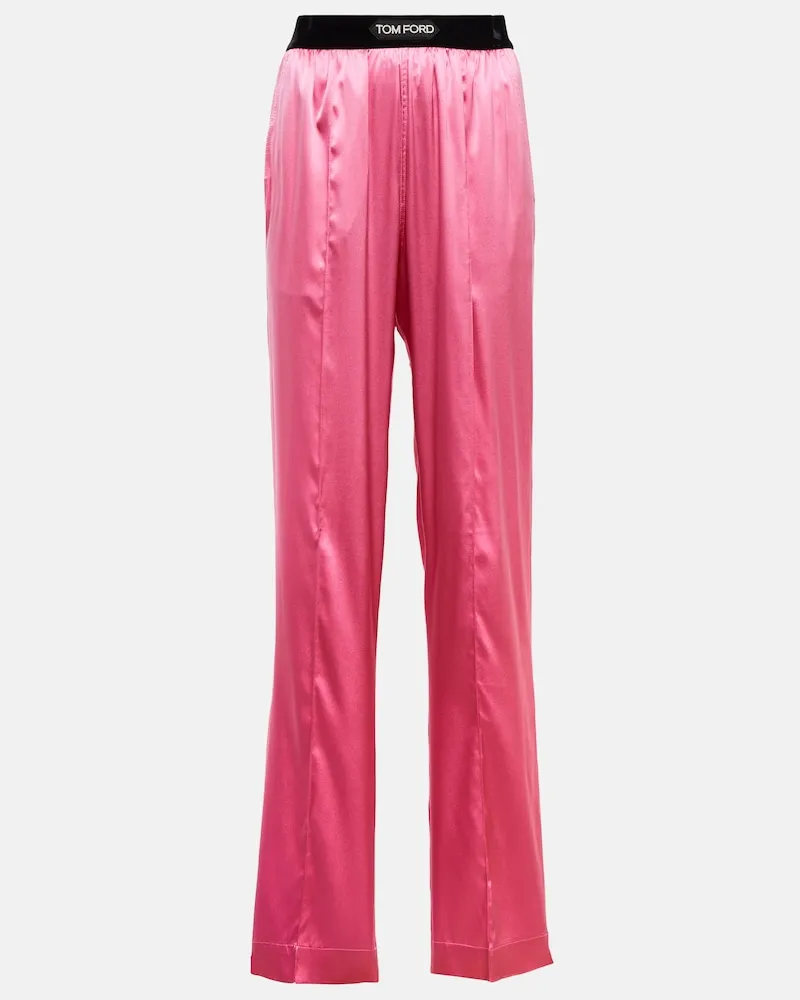 Tom Ford Pantaloni in misto seta a vita alta Rosa