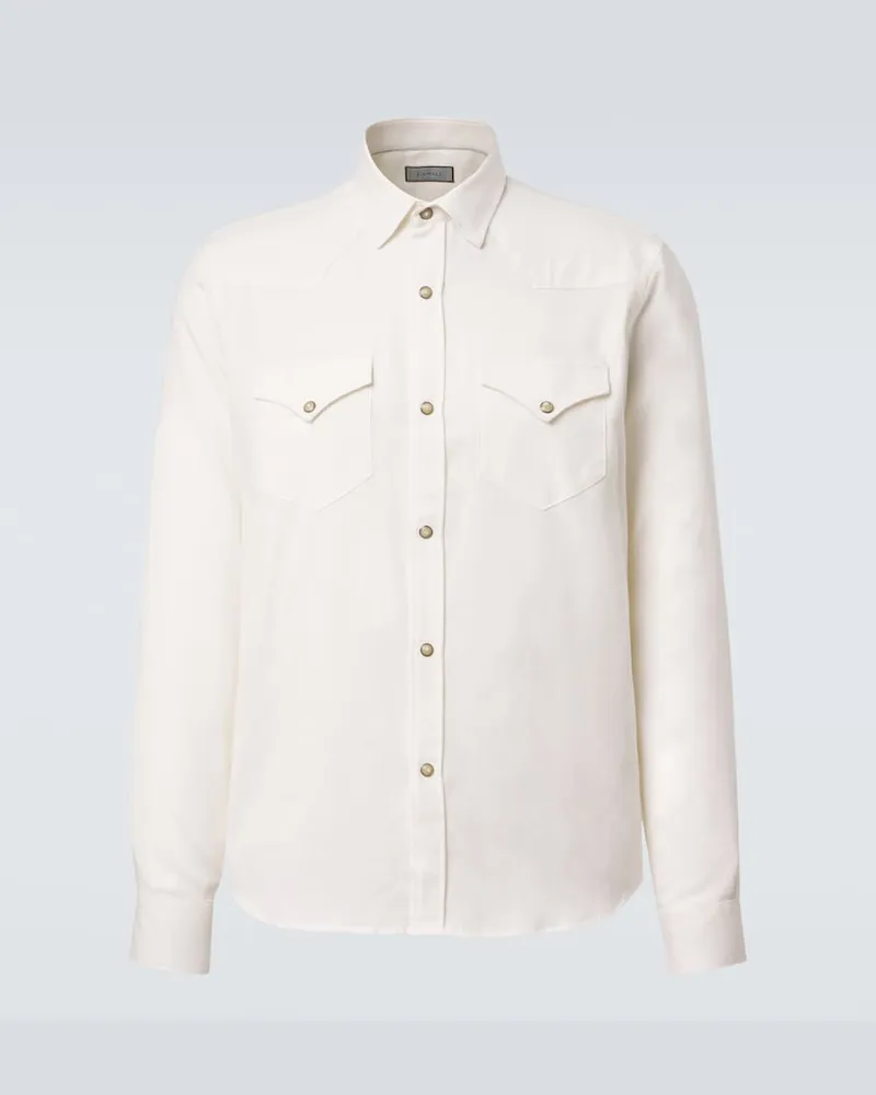Canali Camicia in cotone e cashmere Bianco