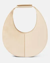 STAUD Borsa Moon Split in pelle e suede Beige