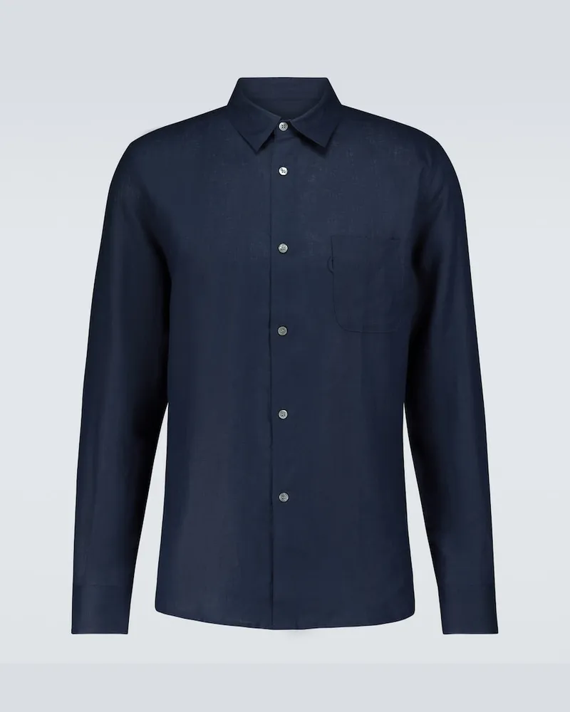 Derek Rose Camicia Monaco 2 in lino Blu