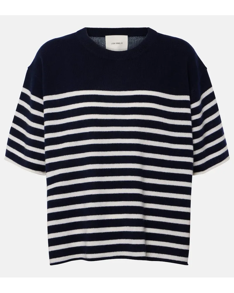 Lisa Yang T-shirt Cila in cashmere a righe Beige
