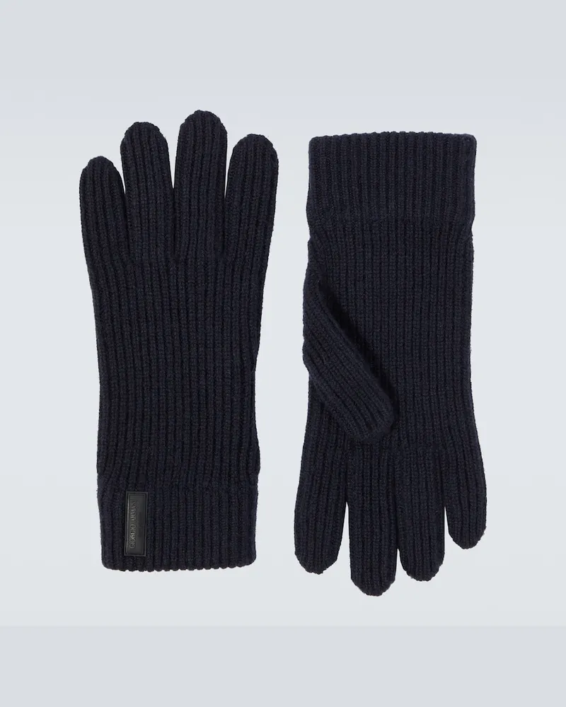 Giorgio Armani Guanti in cashmere a coste Blu