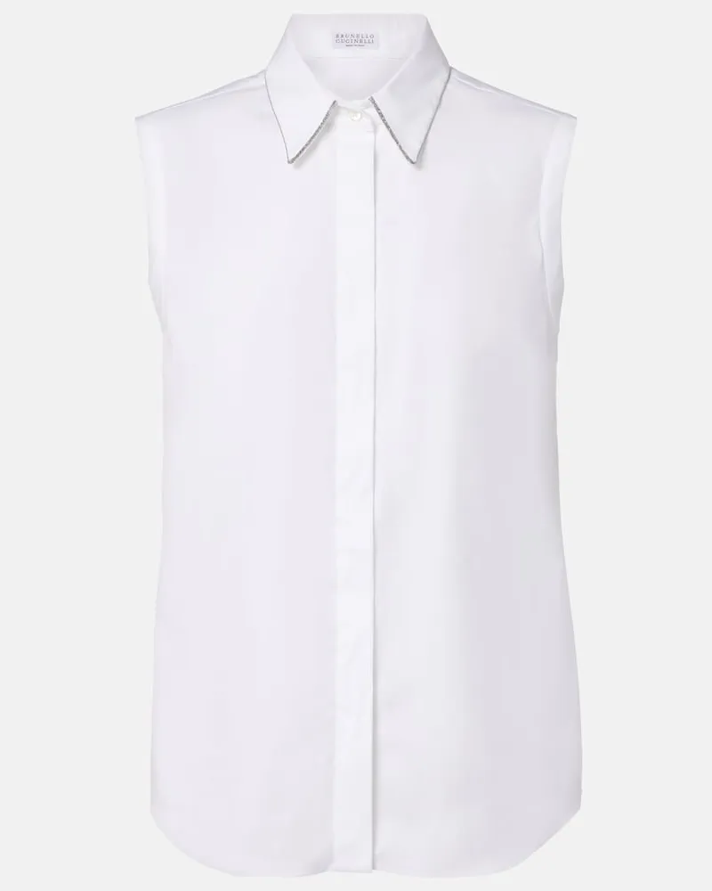 Brunello Cucinelli Top in misto cotone con monili Bianco