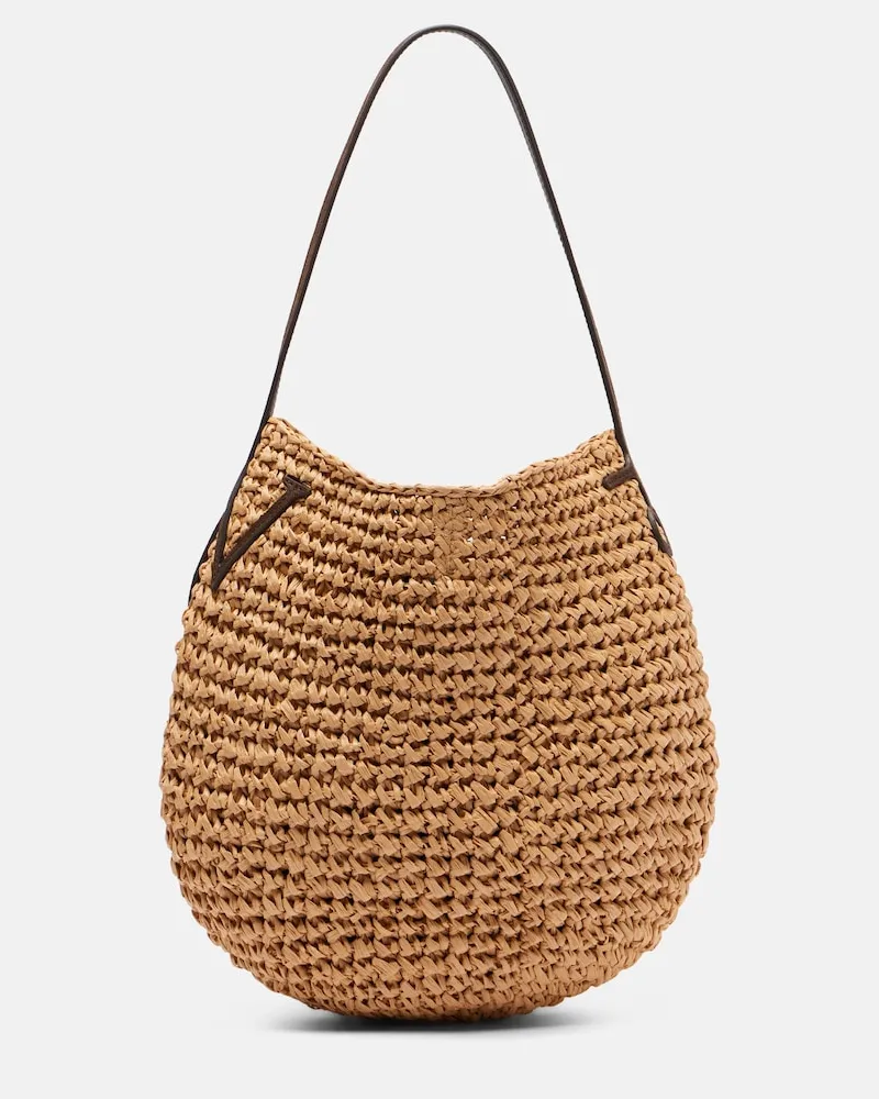 J.W.Anderson Borsa Bulb Small in rafia con pelle Marrone