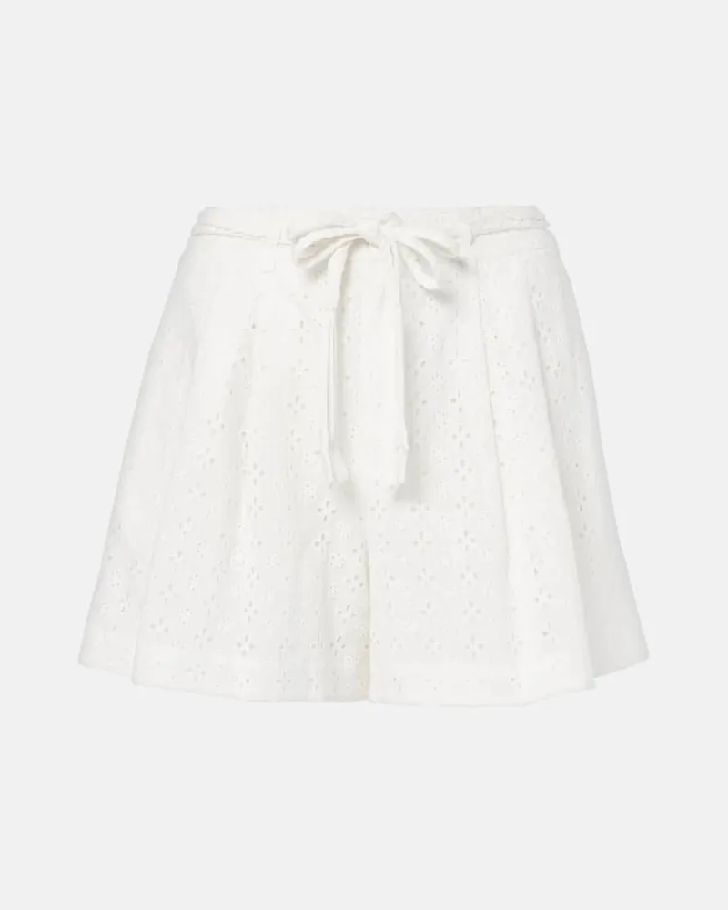 Poupette St Barth Shorts Chantal in cotone sangallo Bianco