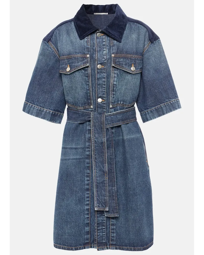 Stella McCartney Abito corto in denim con velluto Blu